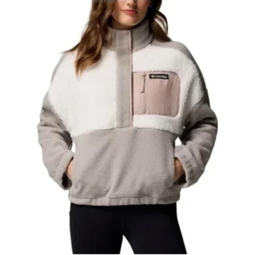 COLUMBIA Fleece Pullover White Gray Pink